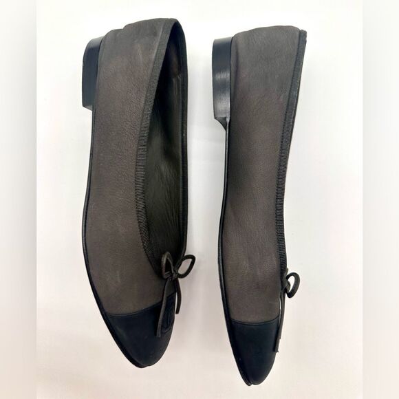 Chanel CC Logo Charcoal Nubuck Leather Cap Toe Ballerina Flats EU 40 US 9-9.5 - Picture 4 of 11